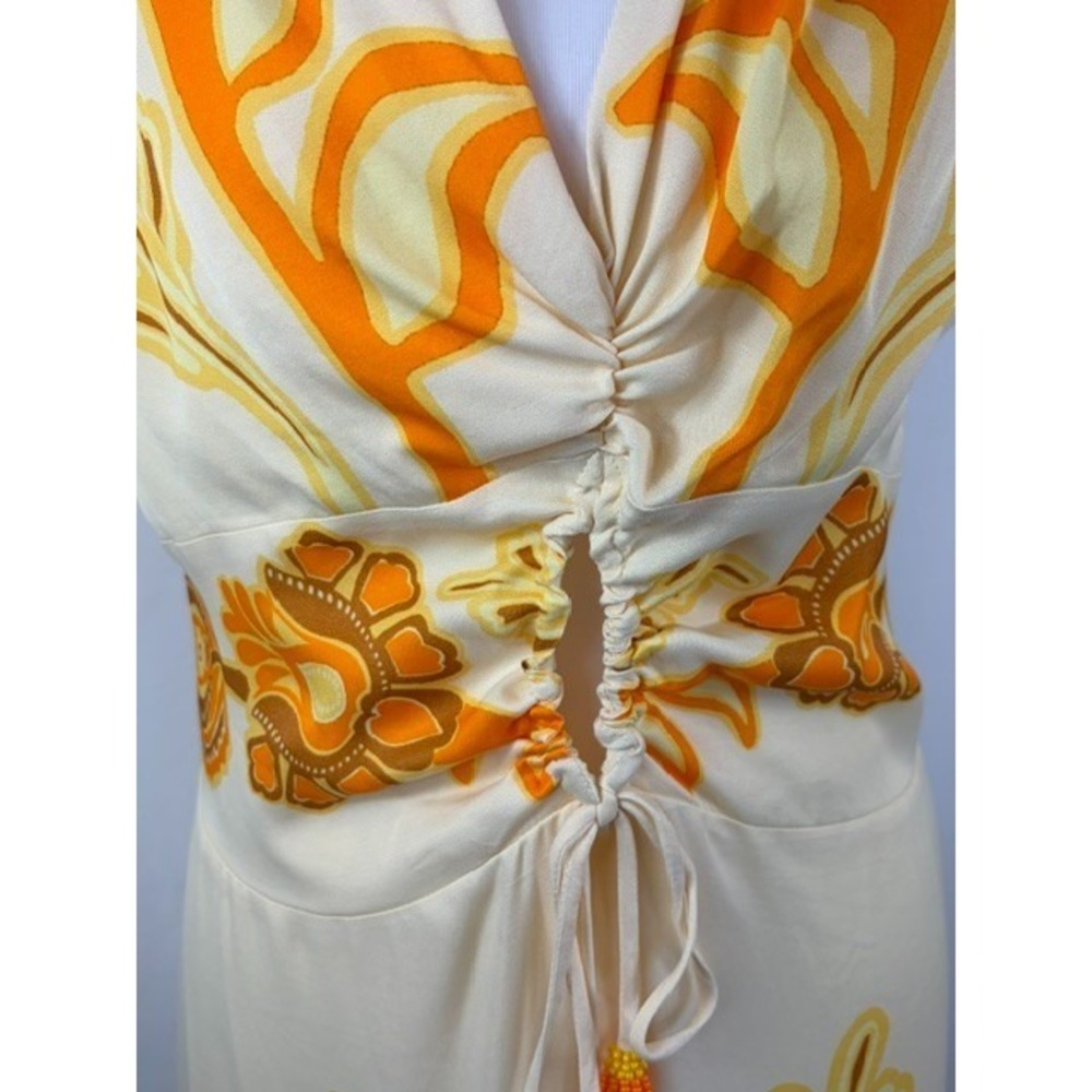Farm Rio Anthropologie Maxi Dress XL Yellow Floral Retro Boho Tropical Chic - Picture 4 of 16